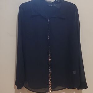 Black Sheer Blouse with Sequin Detail